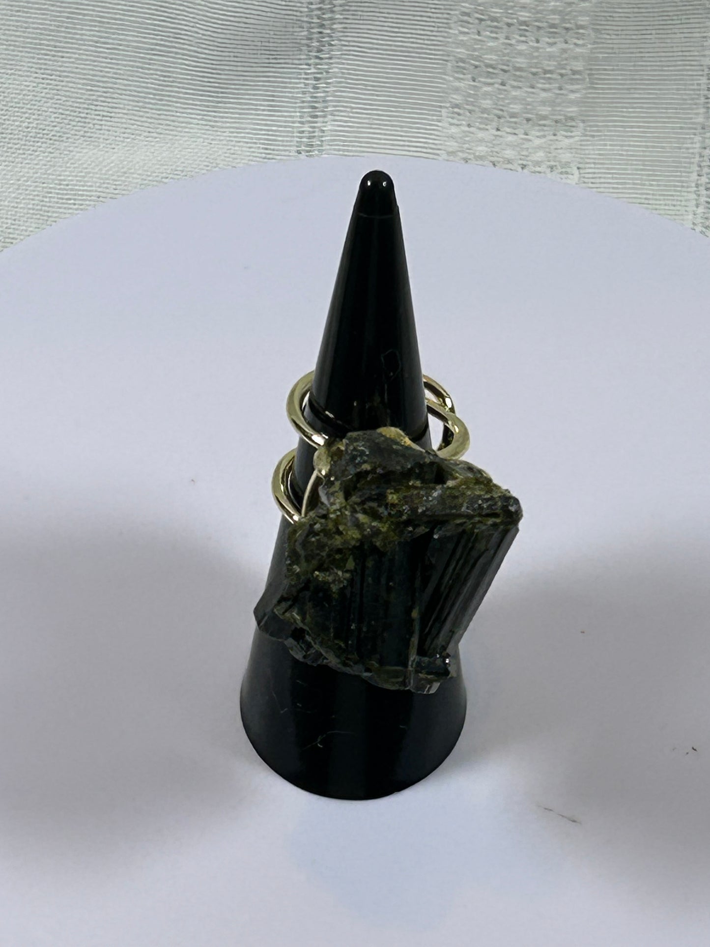 (#81) - GREEN TOURMALINE RAW CRYSTAL ADJUSTABLE RING - 29.5MM - NEW