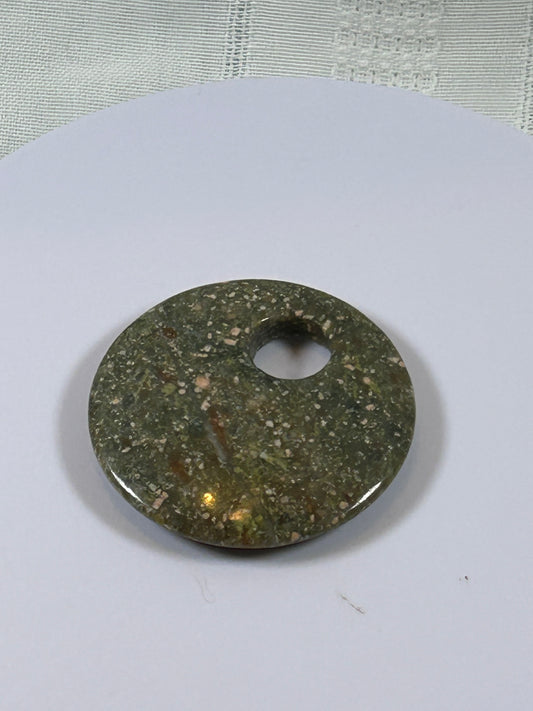 (#85) - UNAKITE JASPER DISK PENDANT - NEW